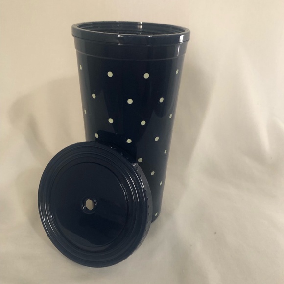Kate Spade Navy Blue Dotted Tumbler with Lid - Picture 3 of 4